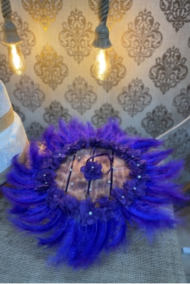 Mor Gelin Damat El Halay Mendili, Üç Boyutlu Çiçek Tüy Taş Süslemeli, Düğün Kına Sünnet Arnavut