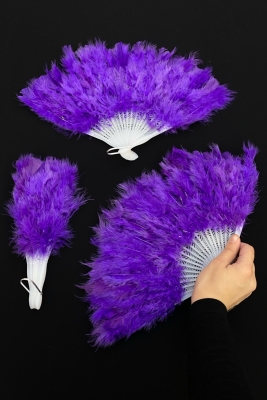 Mor Gelin Tüylü Yelpazesi, Plastik Kına Nedime Bride Bekarlığa Veda Sünnet Yelpaze, Orta Boy 25*40cm