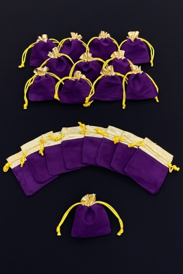 Mor Gold Kadife Minik Kese, 10 Adet Ölçü 7x9cm, Hediye Altın Takı Lavanta Söz Nişan Kına Düğün