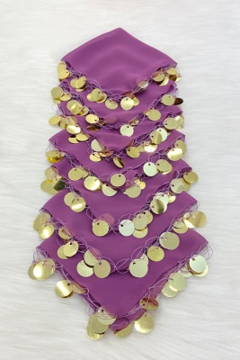 Mor Gold Şifon Halay Mendili 5 Adet, Gelin Damat Düğün Kına Sünnet Nişan Bride