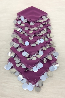 Mor Gümüş Şifon Halay Mendili 10 Adet, Gelin Damat Düğün Kına Sünnet Nişan Bride