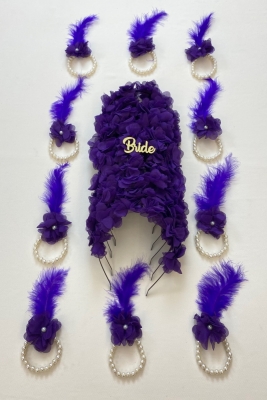 Mor Nedime Bilekliği 5 Adet, Nedime Tacı(METAL) 5 Adet, Bride To Be, Kına Gecesi, 11 Parça Set