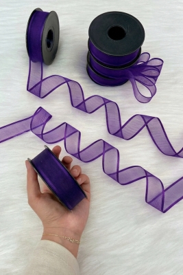 Mor Şifon Kurdele 2,5 cm 20 mt, Gelin, Damat, Bohça, Nişan, Çeyiz, Özel Gün, Hediye, Düğün