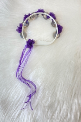 Mor Süslü Gelin Nedime Kına Gecesi Tefi, Üç Boyut Lazer Çiçek ve Kurdele Detaylı Tef 1 Adet