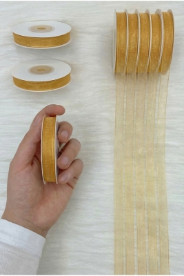 Organze Tül Kurdele Açık Kahverengi 1cm 22mt, Bohça, Nişan, Çeyiz, Hediye, Paketleme, Süsleme, Nikah