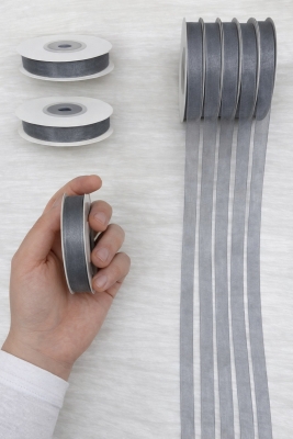 Organze Tül Kurdele Gri 1 cm 22 mt, Gelin, Bohça, Nişan, Çeyiz, Hediye, Paketleme, Süsleme, Nikah