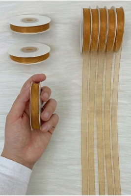 Organze Tül Kurdele Kahverengi 1 cm 22 mt, Bohça, Nişan, Çeyiz, Hediye, Paketleme, Süsleme, Nikah
