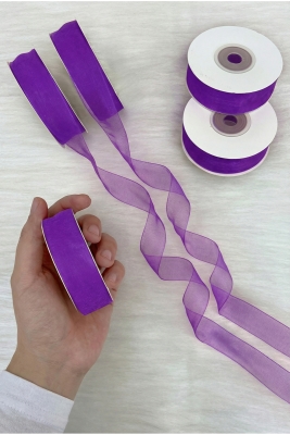 Organze Tül Kurdele Lila 2 cm 22 mt, Gelin, Bohça, Nişan, Çeyiz, Hediye, Paketleme, Süsleme, Nikah