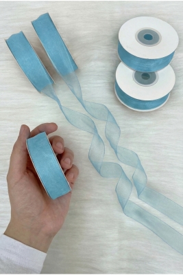 Organze Tül Kurdele Mavi 2 cm 22 mt, Gelin, Bohça, Nişan, Çeyiz, Hediye, Paketleme, Süsleme, Nikah
