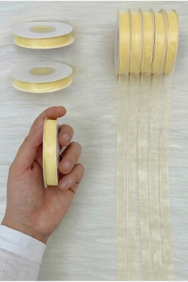 Organze Tül Kurdele Pastel Krem 1 cm 22 mt, Bohça, Nişan, Çeyiz, Hediye, Paketleme, Süsleme, Nikah