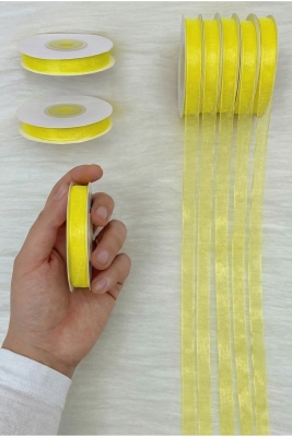 Organze Tül Kurdele Sarı 1 cm 22 mt, Gelin, Bohça, Nişan, Çeyiz, Hediye, Paketleme, Süsleme, Nikah