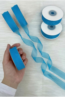 Organze Tül Kurdele Sünnet Mavi 2cm 22mt, Bohça, Nişan, Çeyiz, Hediye, Paketleme, Süsleme, Nikah