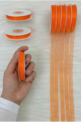 Organze Tül Kurdele Turuncu 1cm 22mt, Gelin, Bohça, Nişan, Çeyiz, Hediye, Paketleme, Süsleme, Nikah
