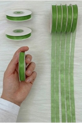 Organze Tül Kurdele Zeytin Yeşili 1 cm 22 mt, Bohça, Nişan, Çeyiz, Hediye, Paketleme, Süsleme, Nikah