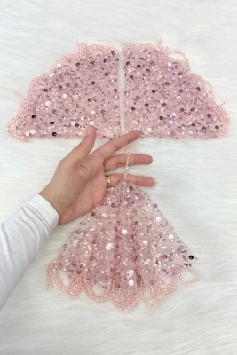 Pembe Gelin Damat Mendili Pul Payet İnci Ve Kristal Taş Detaylı Düğün Kına Sünnet Söz Nişan Halay