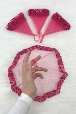 Pembe Gelin Mendili, Halay El Mendili, Zarif Su Taşlı Pullu Boncuklu Pul Payet