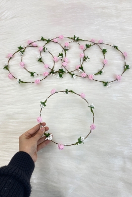 Pembe Güllü Yapraklı Nedime Taç, Gelin Kına Gecesi Düğün Bride Bekarlığa Veda Partisi Sünnet