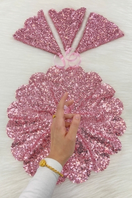 Pembe Işıl Işıl Pullu Gelin Damat Mendili, Pul Payet Detaylı, Düğün Kına Sünnet Söz Nişan Bride