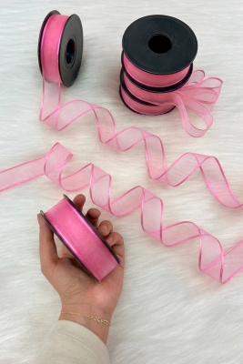 Pembe Şifon Kurdele 2,5 cm 20 mt, Gelin, Damat, Bohça, Nişan, Çeyiz, Özel Gün, Hediye, Düğün, Süsü