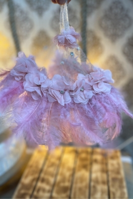 Pudra Gelin Damat El Halay Mendili, Üç Boyutlu Çiçek Tüy Taş Süslemeli, Düğün Kına Sünnet Söz Nişan