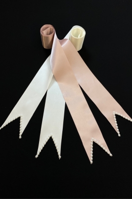 Pudra Krem Sade Incili Gelin Damat Takı Kurdelesi, Takı Kemeri