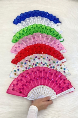 Pul İşlemeli Karışık Renk Gelin Nedime Yelpazesi, Bride Bekarlığa Veda Partisi Kına Hediyelik 6 Adet