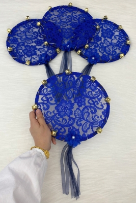 Saks Mavi Gelin Nedime Tefi Dantel, 3D Çiçek Süslemeli, Düğün Kına Gecesi Sünnet Bride To Be, 1 Adet