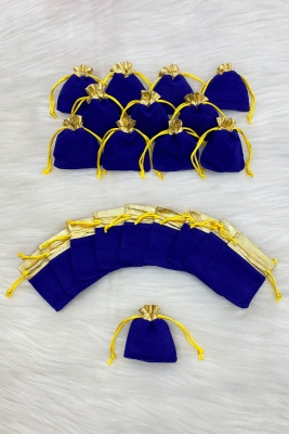 Saks Mavi Gold Kadife Minik Kese, 10 Adet Ölçü 7x9cm, Hediye Altın Takı Lavanta Söz Nişan Kına Düğün