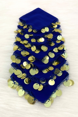 Saks Mavi Gold Şifon Halay Mendili 10 Adet, Gelin Damat Düğün Kına Sünnet Nişan Bride