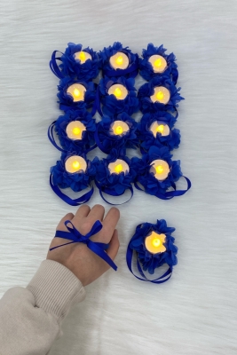 Saks Mavi Ledli Kına El Mumu, Düğün, Nedime, Bride, Sünnet, Led Işıklı, Tealight Mum Pilli 12 Adet