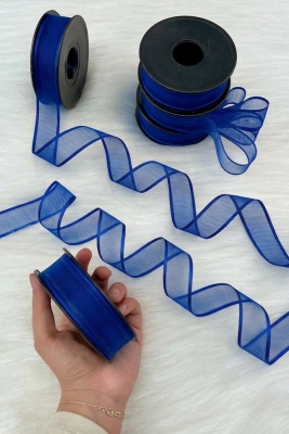 Saks Mavi Şifon Kurdele 2,5 cm 20 mt, Gelin, Damat, Bohça, Nişan, Çeyiz, Özel Gün, Hediye, Süsleme