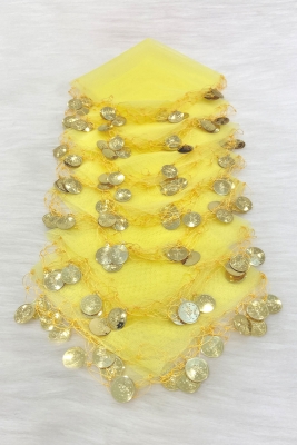 Sarı Gold Pullu Tül Halay Mendili 5 Adet, Gelin Damat Düğün Kına Sünnet Söz Nişan Bride