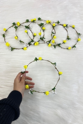 Sarı Güllü Yapraklı Nedime Taç, Gelin Kına Gecesi Düğün Bride Bekarlığa Veda Partisi Sünnet