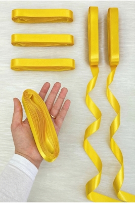 Sarı Saten Kurdele 2 Cm 10 Metre, Bohça Çeyiz Nikah Kına Sünnet Söz Doğum Günü Parti Hediye Süsleme