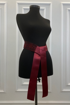 Simli Bordo Gelin Kuşağı, Gelin Kurdelesi, Gelin Beli Kemeri, Kardeş Kuşağı, Ortası Kalp Motifli