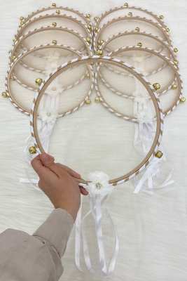 Simli Gelin Tefi Beyaz, Nedime Düğün Kına Gecesi Sünnet Bekarlığa Veda Bride Zilli 25cm 1 Adet