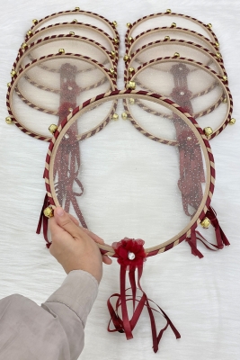 Simli Gelin Tefi Bordo, Nedime Düğün Kına Gecesi Sünnet Bekarlığa Veda Bride Zilli 25cm 1 Adet