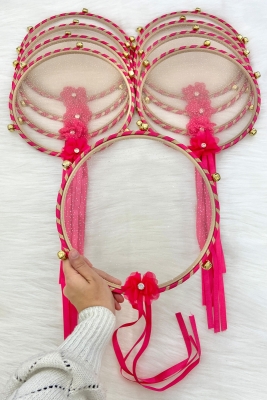 Simli Gelin Tefi Fuşya, Nedime Düğün Kına Gecesi Sünnet Bekarlığa Veda Bride Zilli 25cm 1 Adet