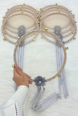 Simli Gelin Tefi Gri, Nedime Düğün Kına Gecesi Sünnet Bekarlığa Veda Bride Zilli 25cm 1 Adet