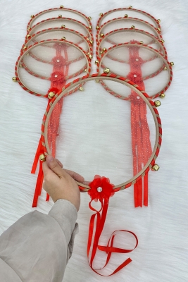 Simli Gelin Tefi Kırmızı, Nedime Düğün Kına Gecesi Sünnet Bekarlığa Veda Bride Zilli 25cm 1 Adet