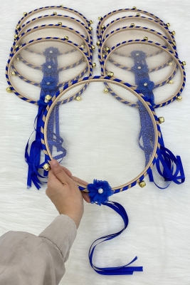 Simli Gelin Tefi Saks Mavi, Nedime Düğün Kına Gecesi Sünnet Bekarlığa Veda Bride Zilli 25cm 1 Adet