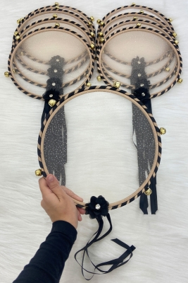 Simli Gelin Tefi Siyah, Nedime Düğün Kına Gecesi Sünnet Bekarlığa Veda Bride Zilli 25cm 1 Adet