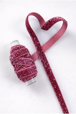 Simli Kadife Kurdele Pembe 1cm 5mt, Gelin, Damat, Bohça, Nişan, Çeyiz, Nikah, Hediye, Süsleme