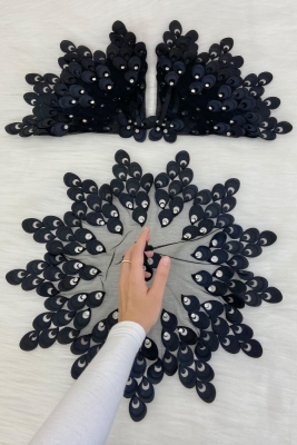 Siyah Büyük Boy Gelin Damat Mendili, Parlak Taşlı Düğün Halay Nedime Nişan Kına Sünnet Bride Mendil