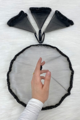 Siyah Gelin Damat Halay Mendili, Cam Boncuk Ve İncili, Kına Gecesi Bride Düğün Nedime Söz Nişan