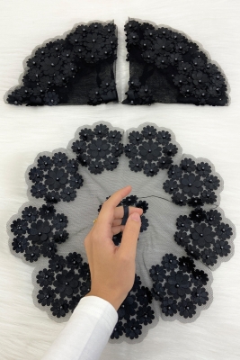 Siyah Gelin Damat Mendili, İnci Detaylı Düğün Halay Nedime Söz Nişan Kına Sünnet Bride Mendil