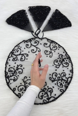 Siyah Gelin Damat Mendili, Kristal Cam Boncuk, Kına Halay Düğün Nedime Sünnet Söz Bride, 1 Adet