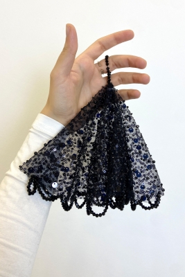 Siyah Gelin Damat Mendili, Pul Payet İnci ve Kristal Taş Detaylı, Düğün Kına Sünnet Söz Nişan