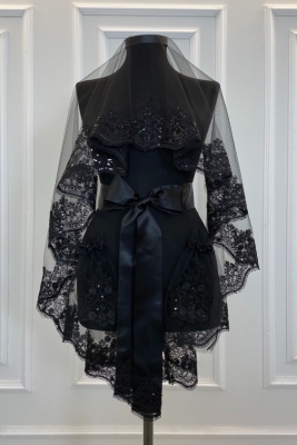 Siyah Gelin Duvak Seti, Işıl Işıl Güpürlü Kına Duvak Seti