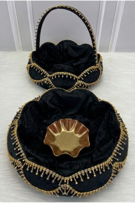 Siyah Gelin Kına Gecesi Tepsi Sepet Takımı, Gold Parlak Taş Süslemeli, Nişan, Nikah, Düğün, Söz